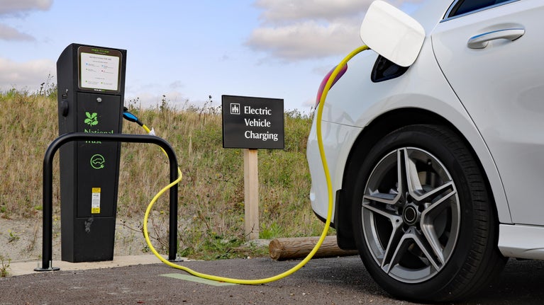 Electric vehicle charging in the car park at Wimpole Estate